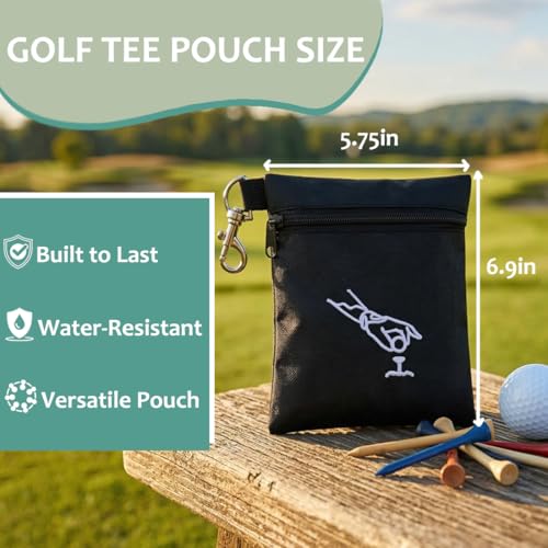 Golf Tee Pouch - Durable Black Golf Bag Holder with Clip