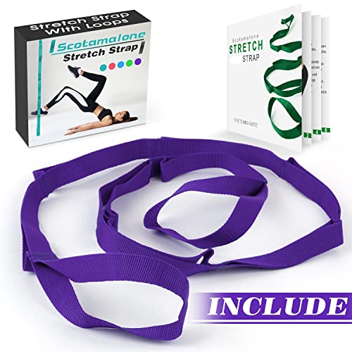 Yoga Stretching Strap with 10 Loops - 75-Inch Nylon Exercise Band - Purple