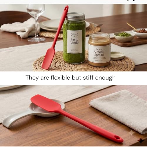 Silicone Jar Spatula Set - Long Handle Kitchen Scraper, Red