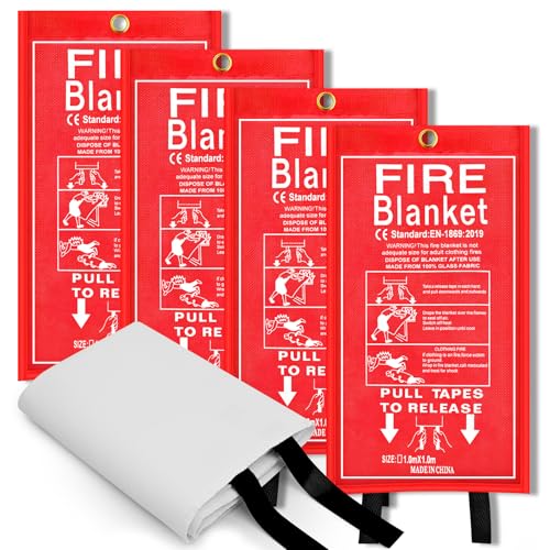 Fire Blanket Emergency Home Kit 40x40 Fiberglass, Pack of 4 - Fast Fire Suppression