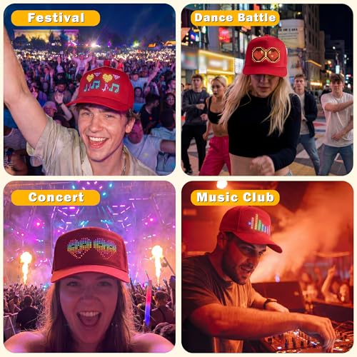 Red Programmable LED Hat with Scrolling Message Display for Hats