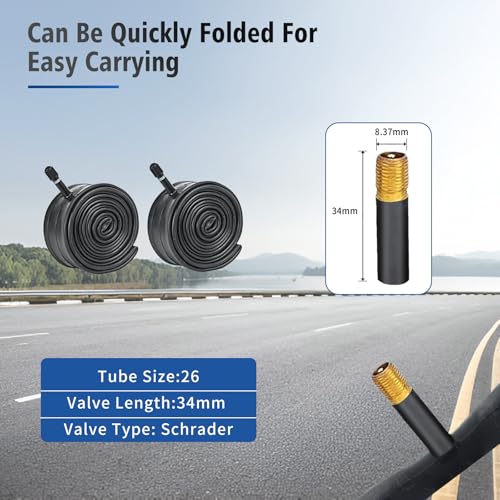 HUIOK 26x1.75 Bicycle Tire and Tube Replacement Kit - Fits 26 Inch Folding Bikes