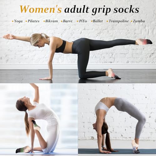 Non-Slip Pilates Socks with Toe Separators - 3pcs Pink Green Blue