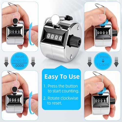 2 Pack Mechanical Hand Tally Counter - 4-Digit Metal Clicker with Lanyard