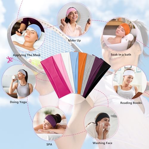 Wide Elastic Headbands for Women - 8 Pack in Vibrant Colors