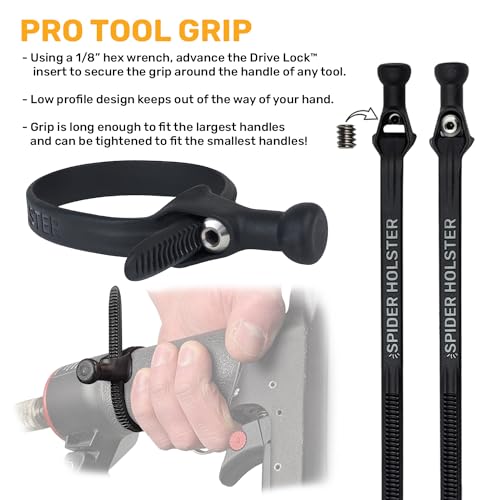 Spider Tool Holster - Pro Tool Holster + One Tool Grip + One Driver Pin - Upgraded, Self Locking Multi Tool Holder with Ambidextrous Thumb Lock