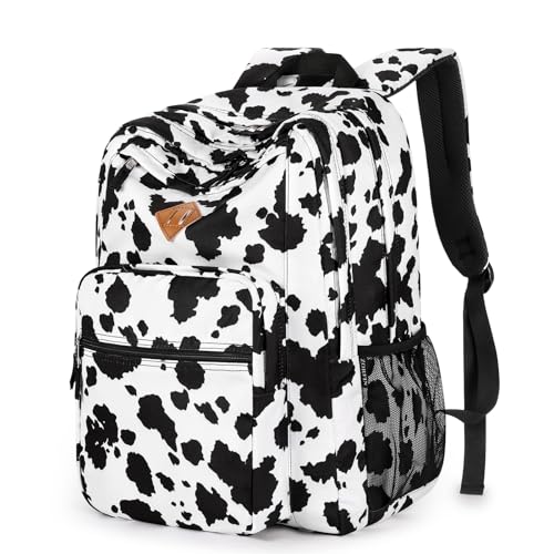 ZORFIN 26L Cow Print Black Water-Resistant College & Travel Backpack, 16.5 Inch