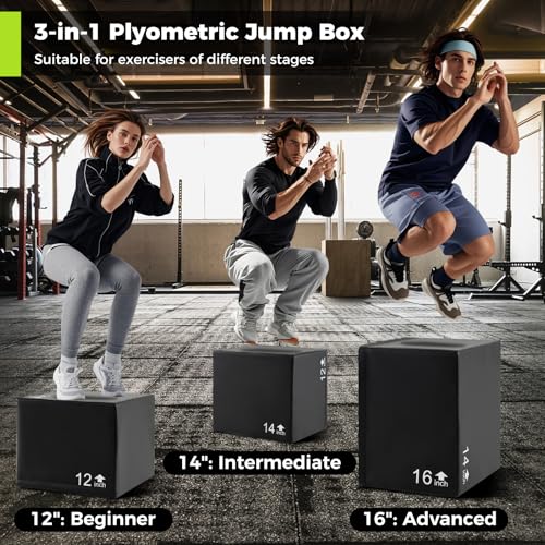 Plyometric Jump Box - 3 in 1 Training Equipment, 16x14x12 inch