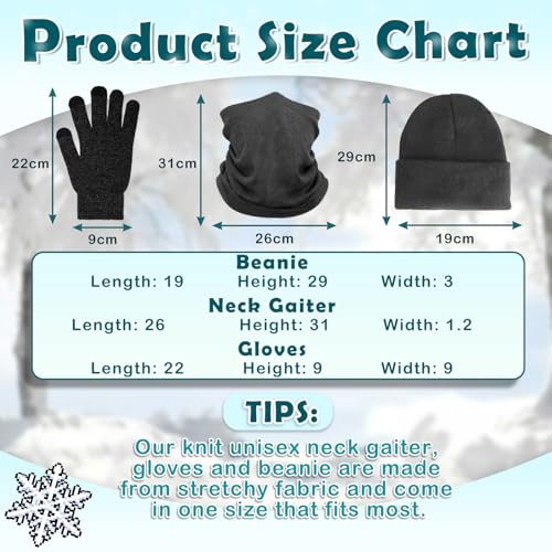 Winter Hats Neck Gaiter Gloves Set - Grey Beanie & Touchscreen Gloves