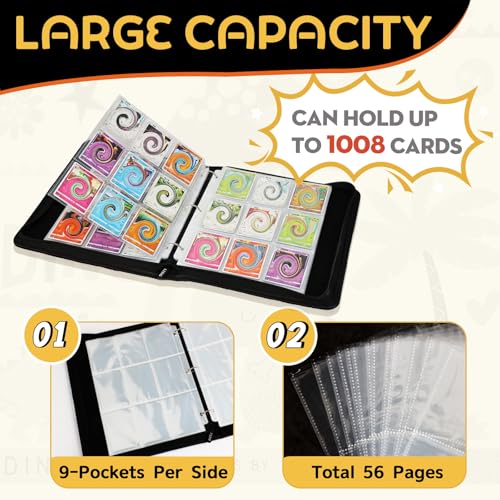LZSIG 9-Pockets Football Card Binder Red - Holds 1008 Cards with 56 Removable Sleeves, 3-Ring Zipper Sports Album
