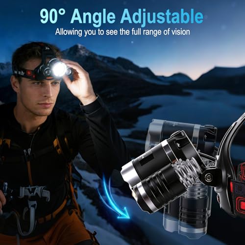 BORUIT Rechargeable Headlamp with Red Light, 90° Adjustable, 3 Modes