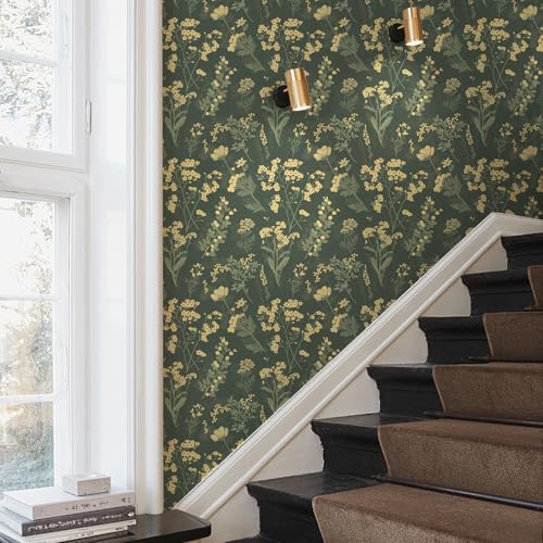 Sage Green Peel and Stick Wallpaper A Set of 17.3"x120" Floral Contact Paper for Cabinets Green Leaf Removable Wallpaper Waterproof Self-adhesive Decorative Wall Paper for Shelf Drawer Bathroom Walls