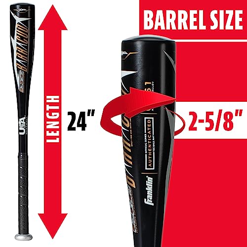 Franklin Sports Kids Venom Aluminum Tee Ball Bat - Black, 24 Inch, 13 Oz, 2 5/8" Barrel