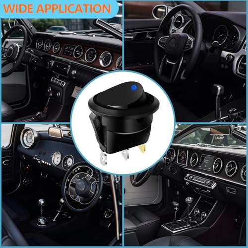 12V Round Rocker Switch with Blue LED - 6 Pack DC 20A