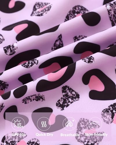 One-Piece Girls Swimsuit - Quick Dry Pink Leopard 7-8 Years