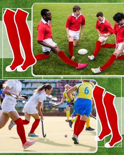 High Football Socks - Medium Size, Red and White