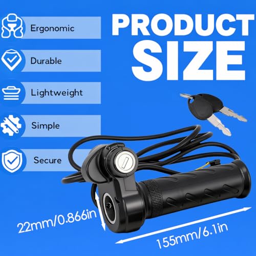 Hizoncore Left & Right Upgraded Full Twist Throttle for E-Bikes & Scooters, Plug & Play 12V-72V with Key Lock