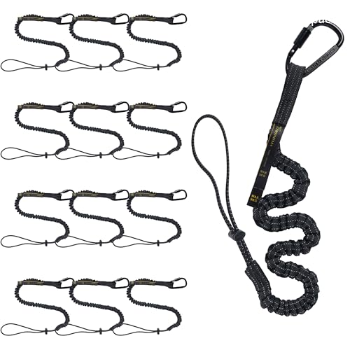 TRSMIMA Safety Tether Tool Lanyard - 12 Pack Safety Tool Leash Shock Absorbing Strap Lock Carabiner Roofing Work for Window Cleaners Roofers