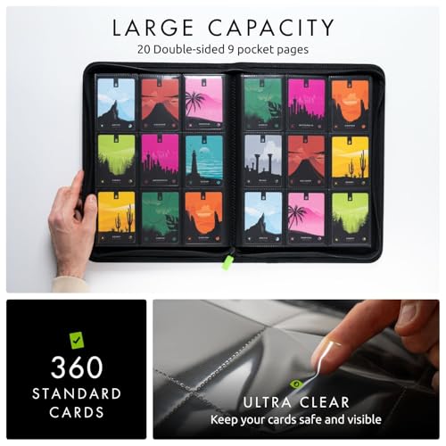 Durable 9-Pocket Trading Card Binder for 360 Cards - Black