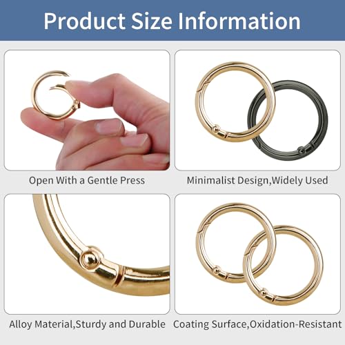 12 Pcs Spring O Rings Clip Keychains - Black & Gold