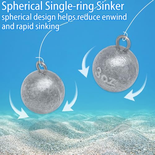 1oz Fishing Round Cannonball Lead Weights - 5 Pcs Assortment
