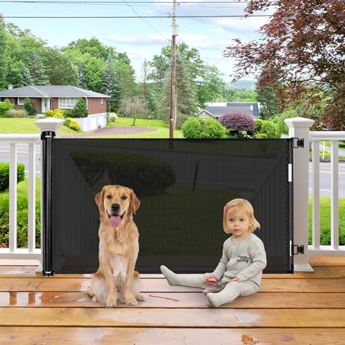 Retractable Baby Gates for Doorways 55 Inch Wide Retractable Dog Gates for The House Outdoor Dog Barriers for Home Indoor Pet Barrier Mesh Baby Gate for Fireplace Pet Safety Gate for Front Door