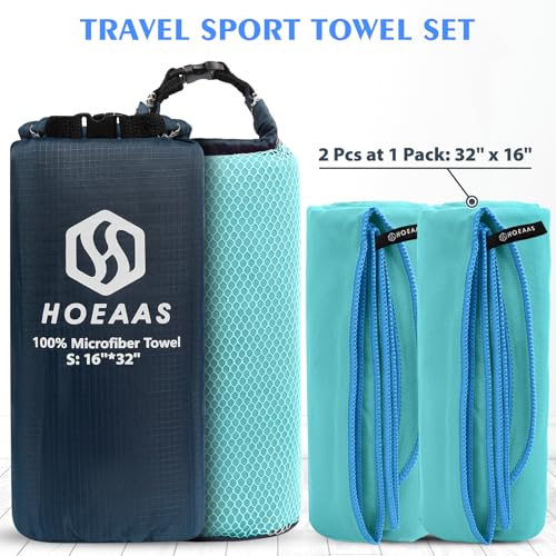 Microfiber Camping Towels - Quick Dry, Super Absorbent, 2 Pack - Mint, S: 32" x 16"