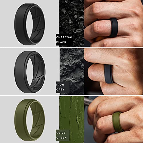 Silicone Wedding Rings for Men - Breathable Charcoal Black, Stone Grey, Graphite Grey, Shadow Blue, Iron Grey, Eclip