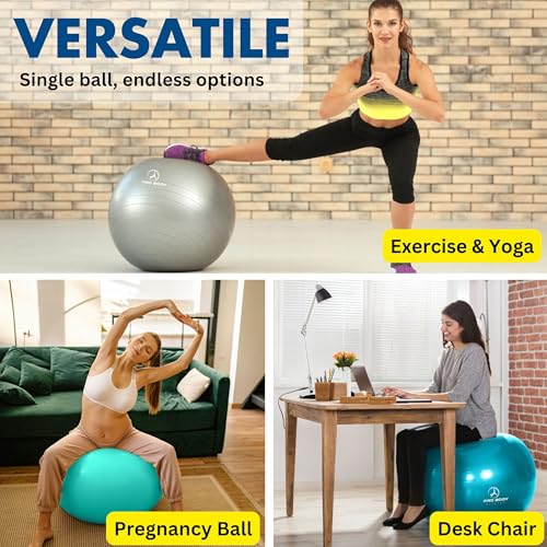 Yoga Ball 65 cm - Anti-Burst Exercise Ball for Pilates & PT Use