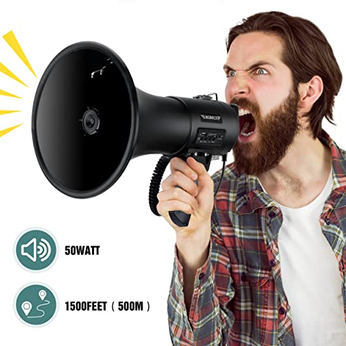 50W Bluetooth Megaphone with Siren & Recording - Matte Black