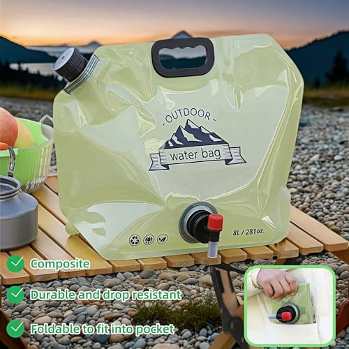 8L Collapsible Water Jug - BPA-Free, Leakproof with Faucet - Light Green