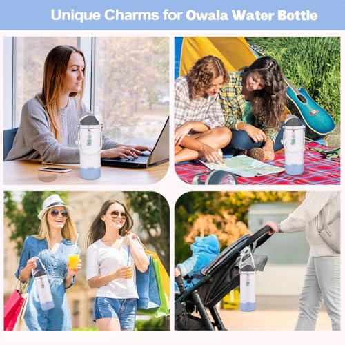 Wututir 32oz Blue Water Bottle Accessories Set with Bow Handle Strap & Silicone Bling Boot for Owala