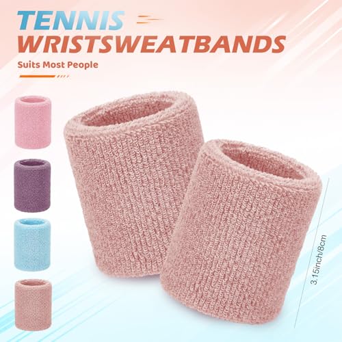 8 Pack Cotton Wrist Sweatbands - Pastel Tones for Sports & Gym