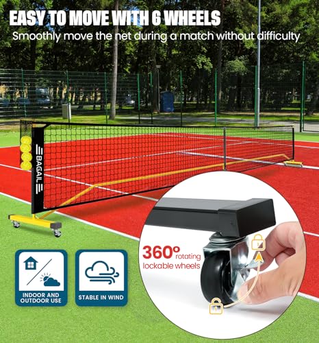 Portable Pickleball Net Set - 22FT/11FT with Ball Collector & Wheels - Yellow + Black
