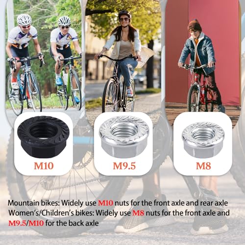 12-Piece Bike Axle Nut and Safety Washer Kit - M8/M9.5/M10