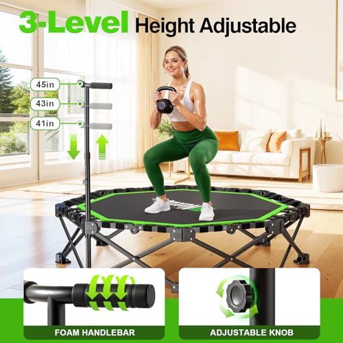 48" Foldable Mini Trampoline with Adjustable T-Bar - 550lb Capacity