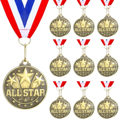 All Star 20 Pcs 2'' Gold Medal with Red White Blue Ribbon - Cunno