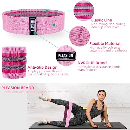 Fabric Resistance Bands Set - 5 Levels Booty Bands for Home Fitness - Purple, Light Pink, Green
