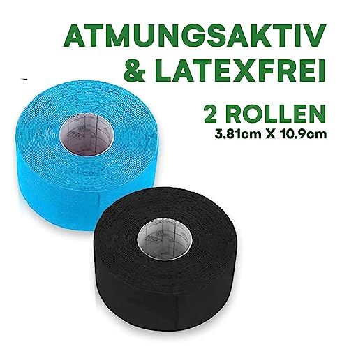 Kinesiology Tape - Waterproof Elastic Physio Tape, 2 Rolls - Blue & Black