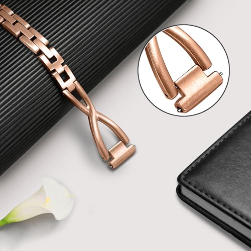 Dhwazz Rose Gold Stainless Steel Watch Band for Fitbit Inspire 2 & 3 Women
