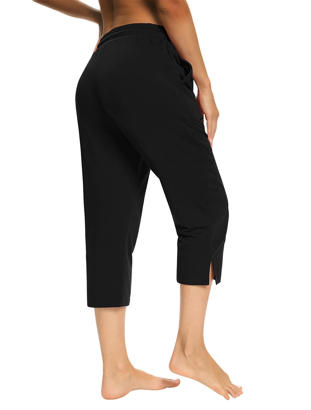 Sarin Mathews Womens Capri Yoga Pants Loose Workout Joggers Drawstring Sweatpants Lounge Pajama Capris Pants with Pockets Black XL