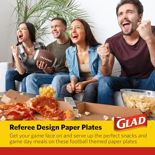 10-Inch Disposable Paper Plates - Referee Football Design, 58 Count - Black/White