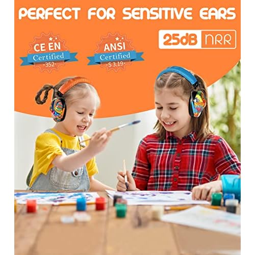 PROHEAR 032 2 Pack Kids Ear Protection, NRR 25dB, Adjustable Headband Safety Earmuffs for Sports Events, Concerts, Airports - Orange & Blue