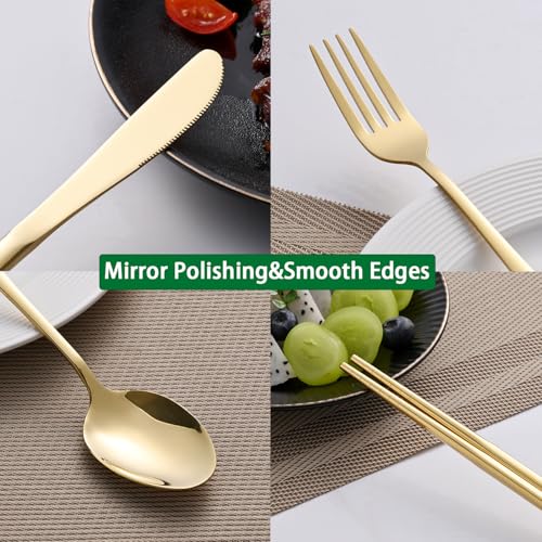 Gold Travel Utensils Set - 5-Piece Camping Cutlery with Pouch