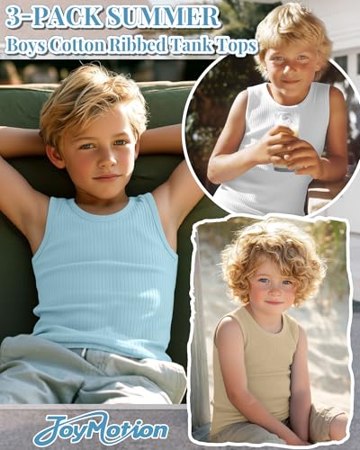 Boys' Cotton Tank Tops - 3 Pack Crew Neck Sleeveless Set