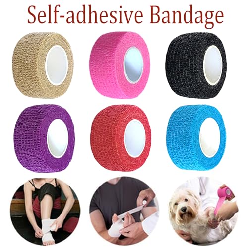 6 Pack Self-Adherent Cohesive Bandage Tape - 1 Inch Breathable Athletic Wrap