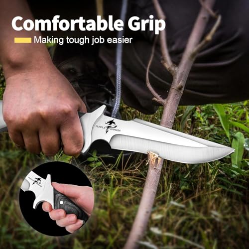 Purple Dragon 5.8 Inch Camping Fixed Blade Knife with Sheath - Full Tang 440C Steel, Redwood Handle, Outdoor Gear