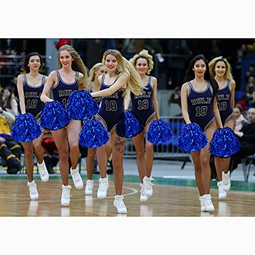 Blue Cheerleading Pom Poms - 6 Pack with Plastic Handles