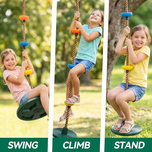 Tree Swing for Kids - 330LB Climbing Rope with Disc - Green