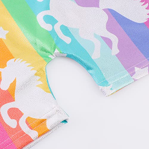 Sparkly Gymnastics Leotard with Shorts for Girls - Unicorn, 9-10 Years
